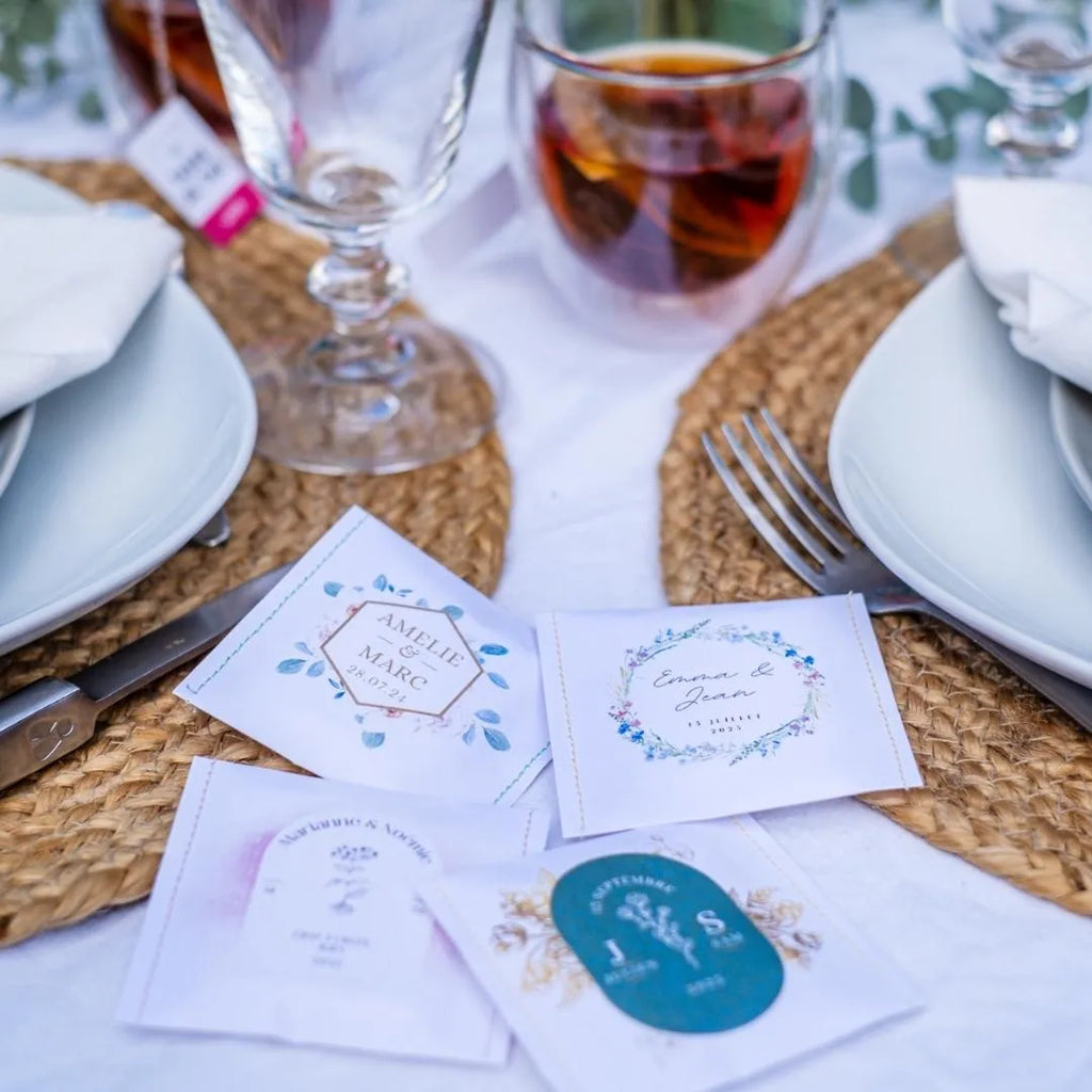 sachets de thé personnalisés cadeau invités mariage thé et infusion bio  fabrication française